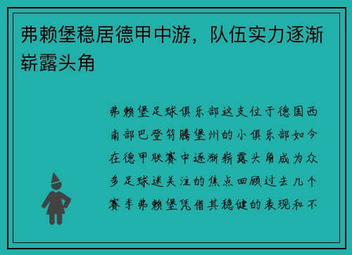 弗赖堡稳居德甲中游，队伍实力逐渐崭露头角