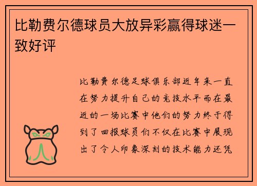 比勒费尔德球员大放异彩赢得球迷一致好评